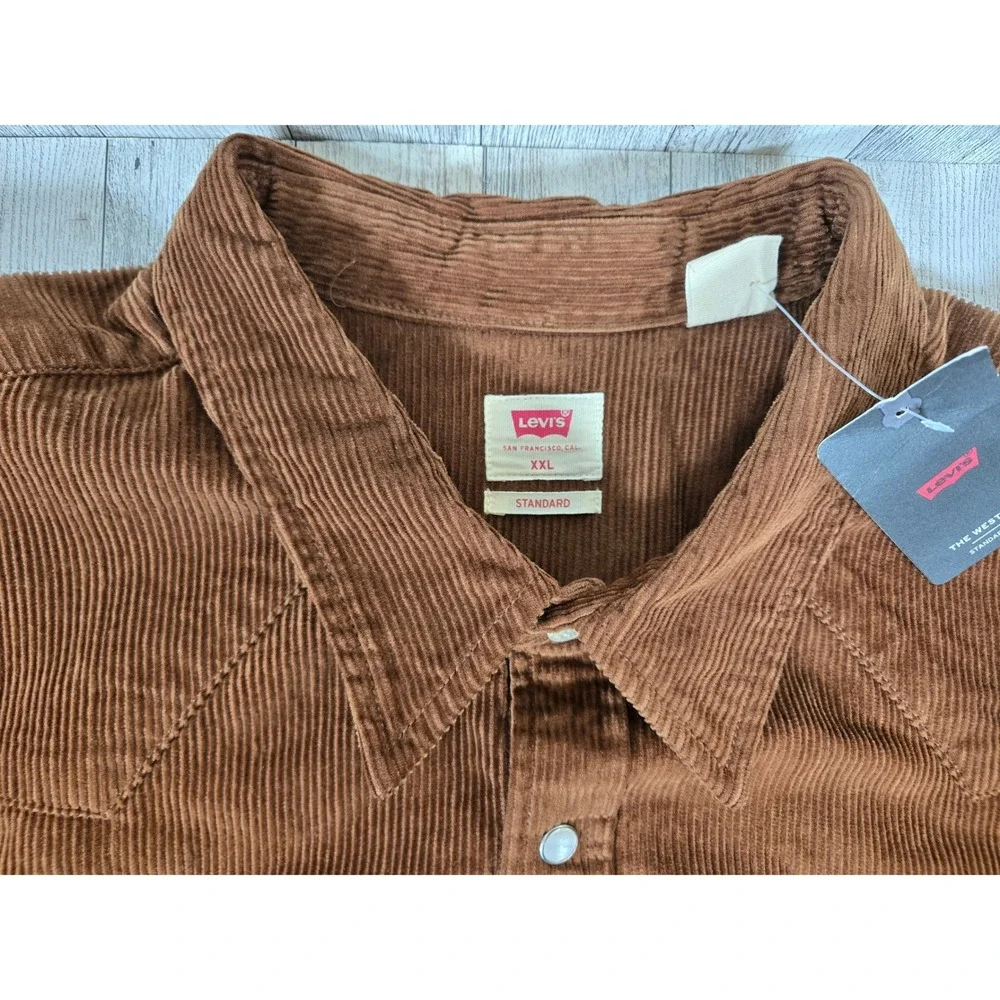 Levis The Western Brown Corduroy Pearl Snap Shirt Mens XXL 100% Cotton NEW